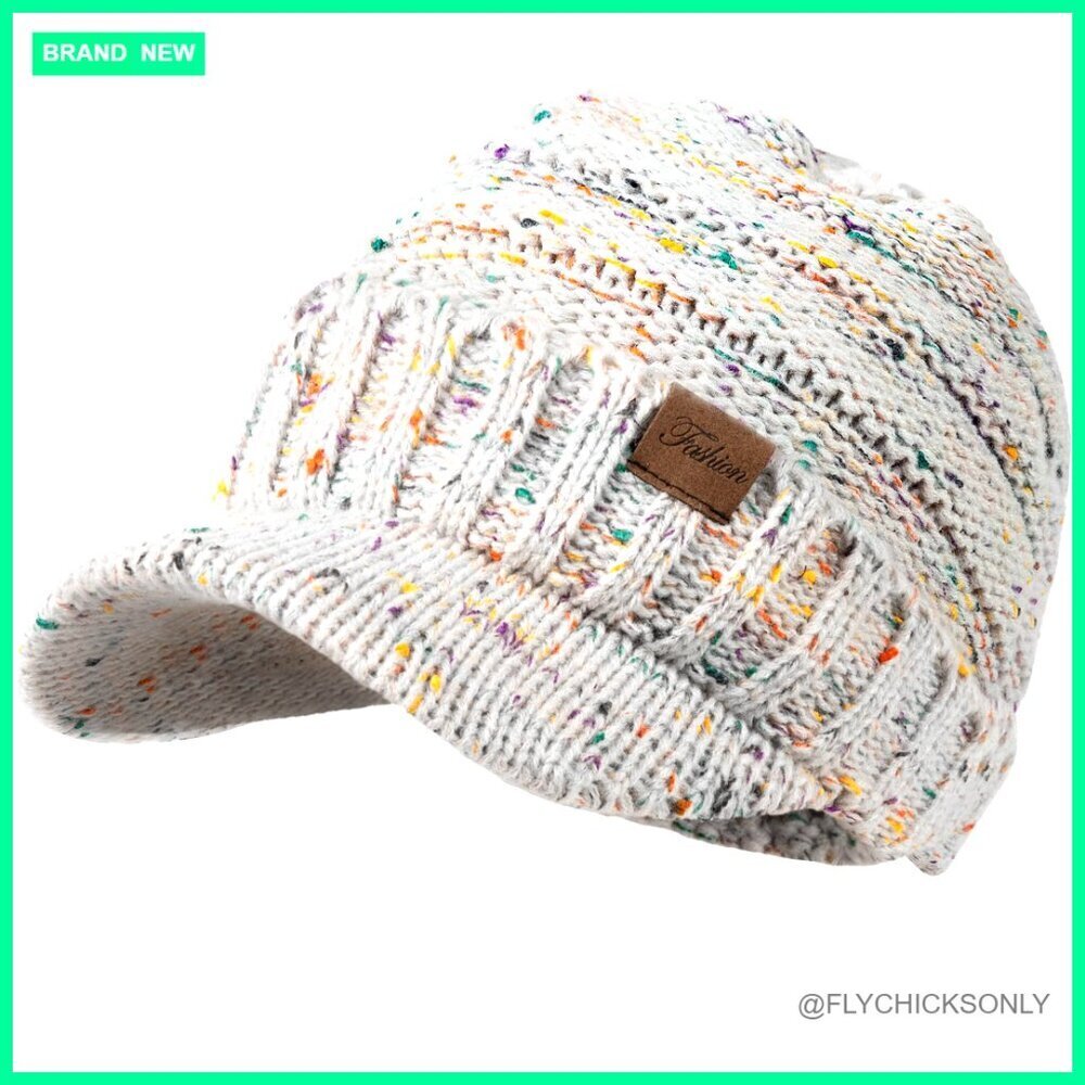 Thick Warm Knit Beanie Hat with Visor for Winter Activities